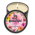 "You Are Beautiful" Scented Handmade Candle In Honey Suckle