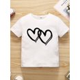 thumbnail image 1 of Heart Graphic Print Creative T-Shirts, Soft & Elastic Comfy Crew Neck Short Sleeve Tee, Girls' Summer Tops, 1 of 6