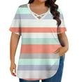 thumbnail image 5 of VEKDONE Plus Size T-Shirts for Women Plus Size Striped Color Block Blouse Summer Short Sleeve V-Neck Crisscross Front Tunic Tops Casual Loose Fit Shirts White XL, 5 of 6