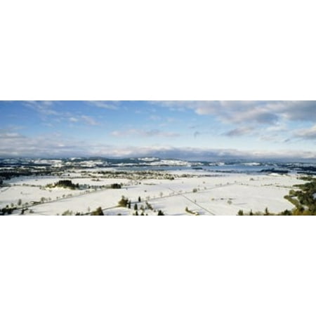 Snow covered landscape view from Neuschwanstein Castle Fussen Bavaria Germany Canvas Art - Panoramic Images (36 x