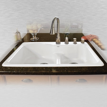 Miseno MCI75-4TM-LD-20 33 Double Basin Drop In Cast Iron Kitchen Sink; White