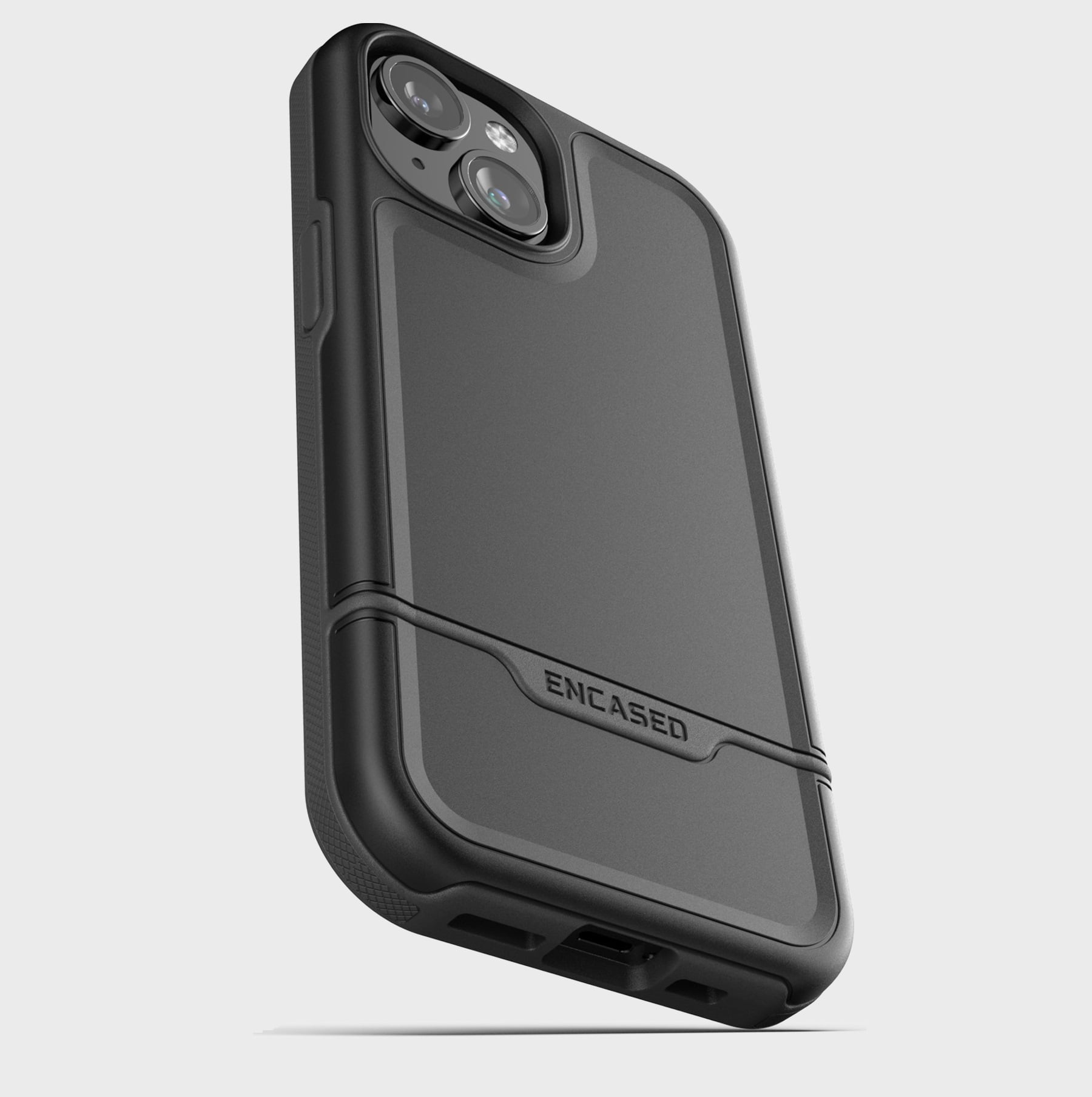 Encased Rebel Designed for iPhone 15 Belt Clip Case, Protective Shockproof Phone Case with Holster (Black)