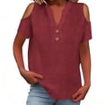 thumbnail image 1 of Loose Off The Shoulder Tops For Women Color Sólido Cuello en V Linen Feel Camiseta de Manga Corta, Tops de Lino para Mujeres Loose Fit Verano, 1 of 7