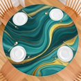 thumbnail image 2 of Teal Gold Marble Pattern Round Fitted Tablecloth with Elastic Edge,Dining Table Cover Waterproof,Outdoor Round Tablecloth for Camping,Dining,Indoor and Outdoor, 2 of 7