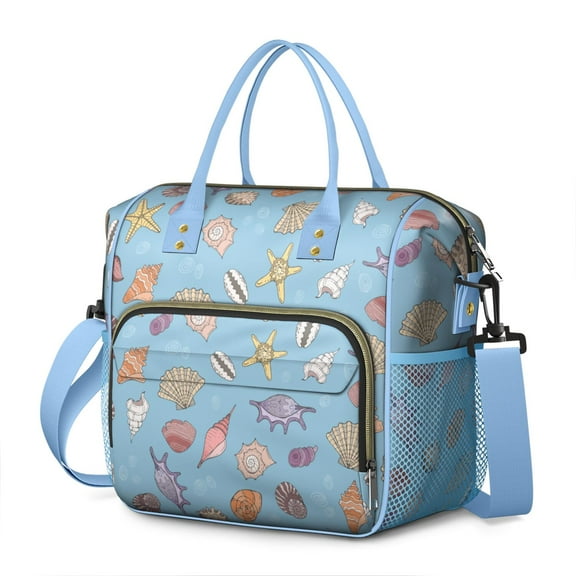 Cute Seashell Insulated Lunch Box – Leakproof Cooler Tote with Ocean Starfish and Shell Pattern, Foldable for School, Travel, or Work