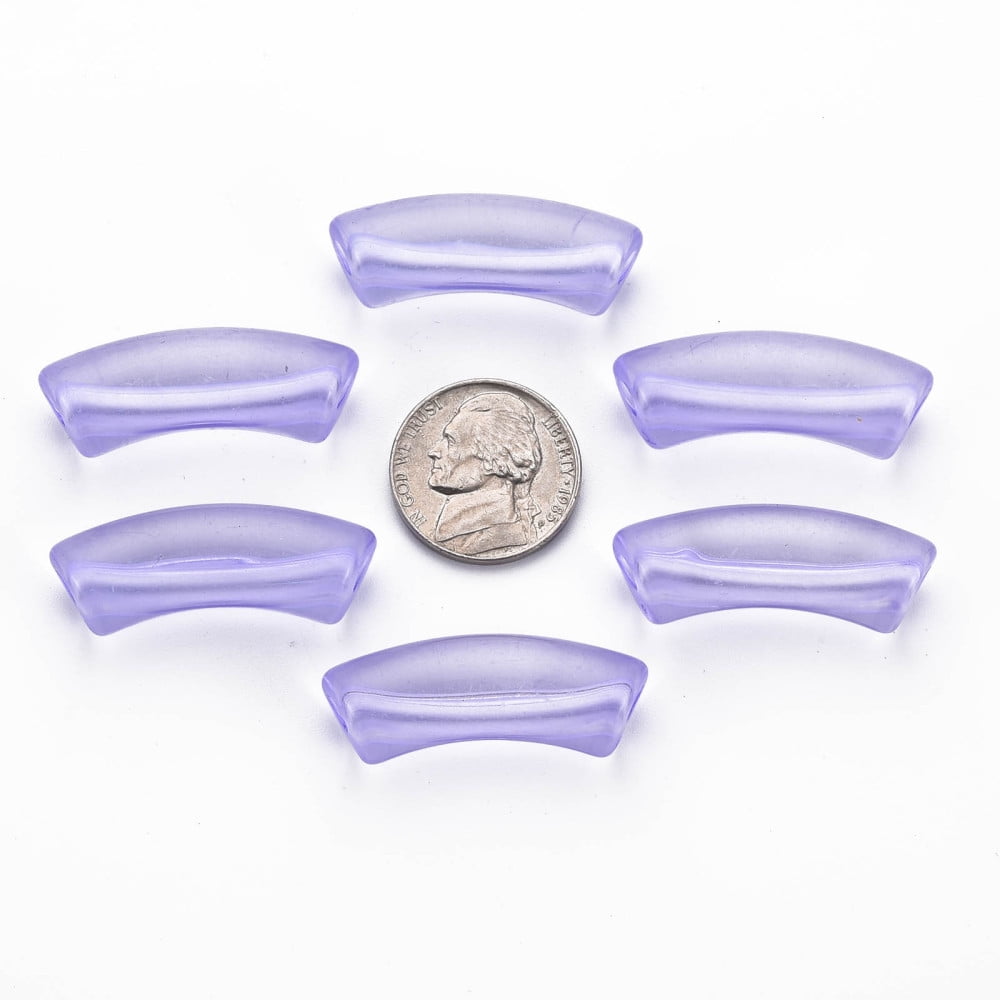 Transparent Acrylic Beads Curved Tube Medium Purple 36x13.5x11.5mm Hole: 4mm about 148pcs/500g