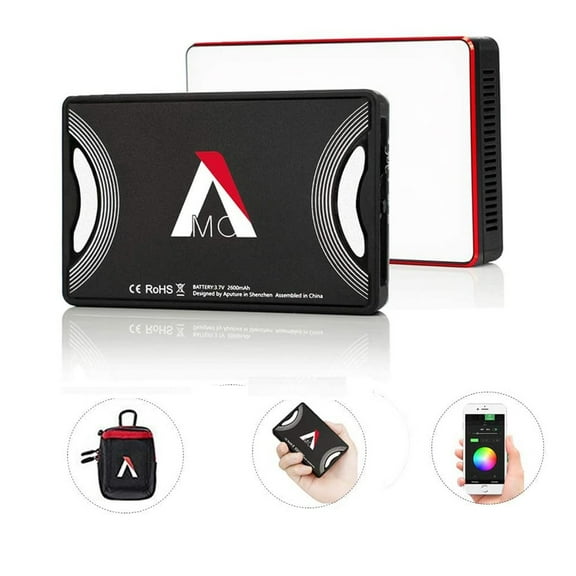 Aputure AL-MC RGBWW Mini, Amaran AL-M9 Upgrade w/RGB On-Camera Video Light, TLCI/CRI 95+, 3200-5600K Adjustable, 0-100% Stepless Dimming, 9 Pre-Programmed Lighting Effect Mode, Wireless App Control