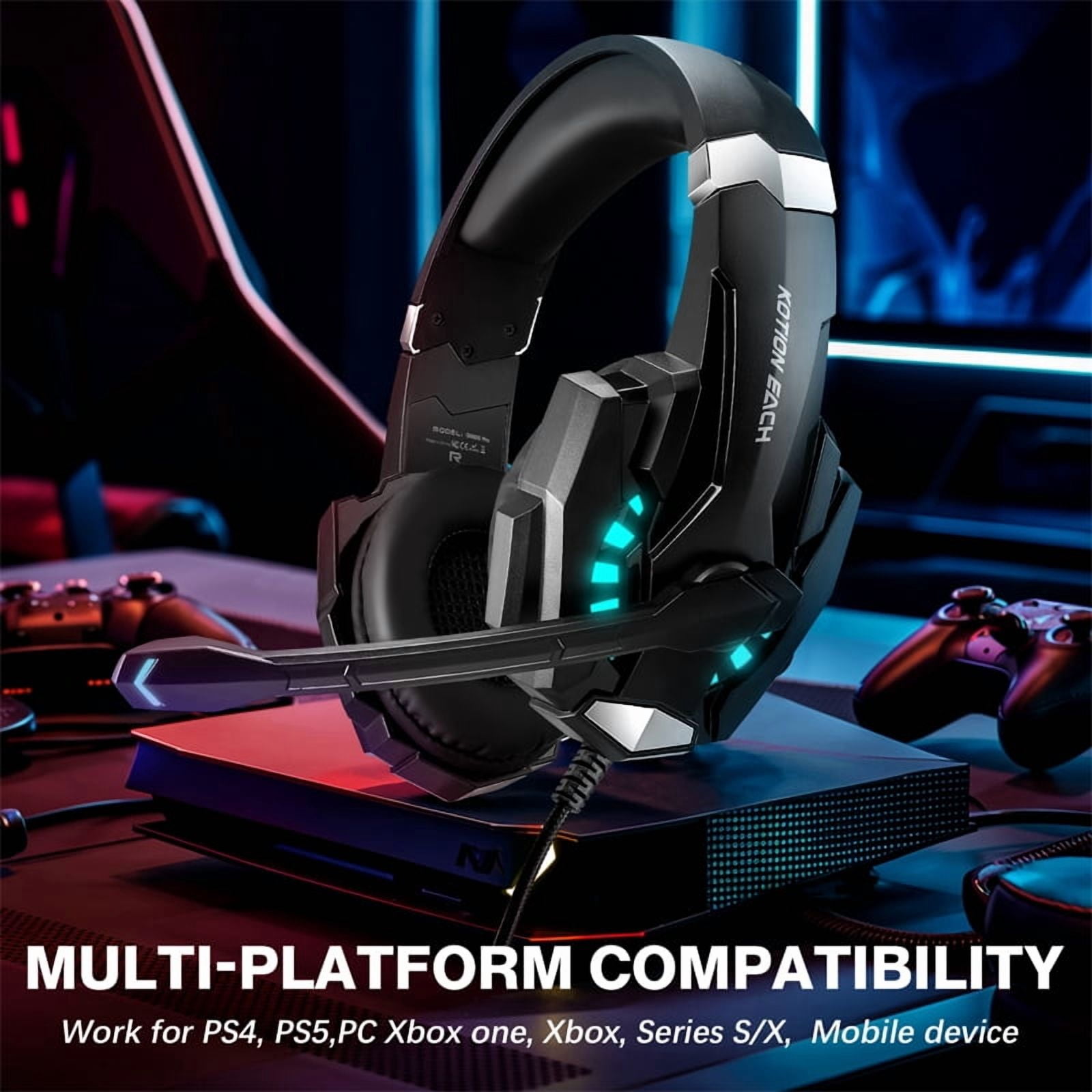 YUOY Gaming Headset for PC, PS4, PS5, Xbox & Switch – 7.1 Surround Sound, Noise Cancelling Mic, RGB Lights, Over-Ear Comfort