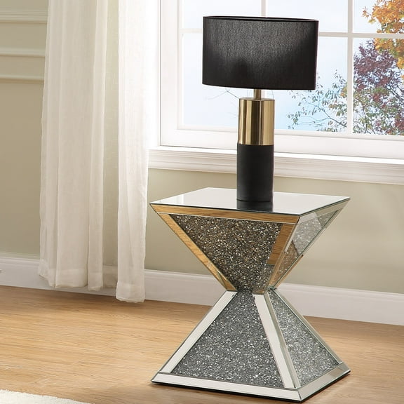 ACME Noralie End Table, Mirrored & Faux Diamonds
