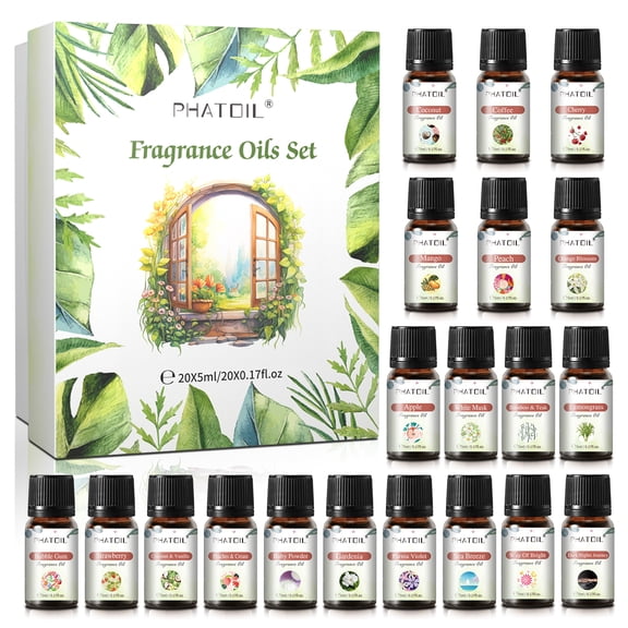 PHATOIL 20PCS Fragrance Oils for Candle Making, Diffusers, Fragrance, Aromatherapy, Humidifiers, Gifts - Coconut Vanilla, White Musk,Orange Blossom (5Ml)