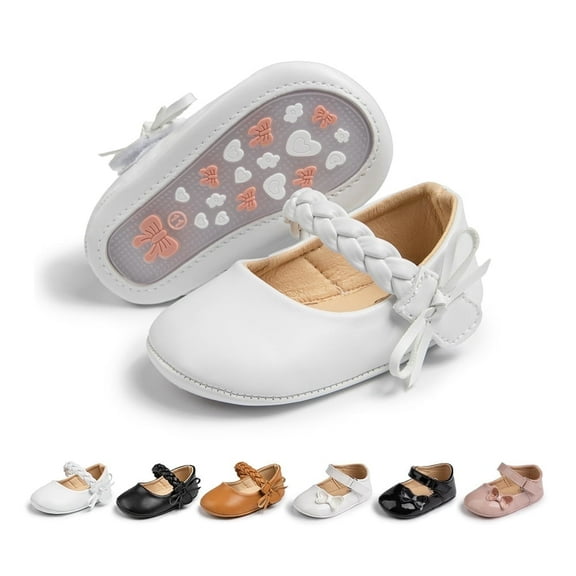 Bonario Baby Girls Dress Shoes Infant Mary Jane Flats Bowknot Soft Sole Crib Shoe for Newborn 3-18 Months