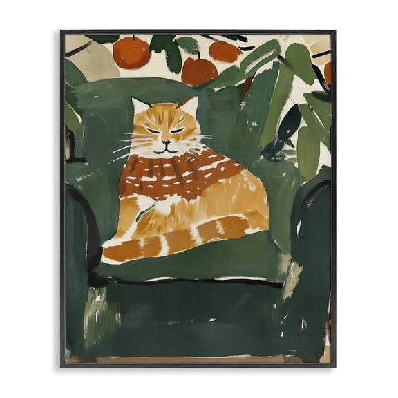 Stupell Industries Contemporary Chill Tabby Cat with Fruits Black Framed Giclee Art, 11 x 14, by Annabelle Hall