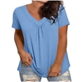 thumbnail image 5 of JAINZWN Womens Plus Size Tops Short Sleeve V Neck Pleated Summer Casual Oversized T Shirts Soft Solid Color Blouses XL-5XL, 5 of 5
