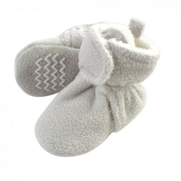 Hudson Baby Baby and Toddler Cozy Fleece and Faux Shearling Booties, Light Gray, 0-6 Months