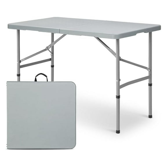 XiHuaZhaoChen 4ft Plastic Folding Table, Indoor Outdoor Collapsible Portable Dining Table w/Handle, Ideal for Picnic Party Camping, Gray