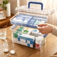 thumbnail image 3 of 1pc Multi-Layer Clear Home Medical Storage Box, Large Capacity Portable First Aid Organizer with Compartmentalized Layers, Transparent BlueTwo-Tier Medicine Box for 1-2 People, 3 of 4