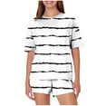 thumbnail image 2 of Dianli Pajama Set Loungewear Women's Casual Loose Striped Print Round Neck Short Sleeve Top and Elastic Waist Shorts Two Piece Soft Breathable Cotton Blend Homewear Nightwear, 2 of 6