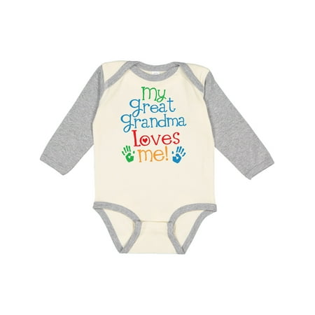 

Inktastic My Great Grandma Loves Me for Grandson Gift Baby Boy or Baby Girl Long Sleeve Bodysuit