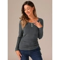 thumbnail image 2 of DARING DIVA Women's Scoop Neck Button Ruched Drawstring Tops L Grey, 2 of 6