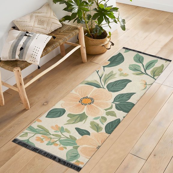 Yayeee Runner Rug for Bedroom 2'x6' Machine Washable Hallway Non Slip Mat, Floral Design
