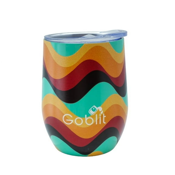 Goblit Retro Waves Wine Tumbler 12 oz, 5-D Printed, Stainless Steel, Double Insulated Technology, Hydration Vessel