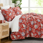 Southshore Fine Living, Inc. Oversized XL Twin Quilt Bedding Set, Jacobean Willow Floral Quilt Coverlet with Matching Sham, All-Season Bedspread Twin or Twin XL, Soft Microfiber Quilt, Red