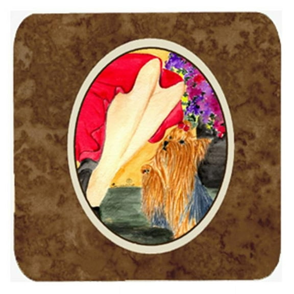 Lady With Her Yorkie Foam Coasters, Set Of 4