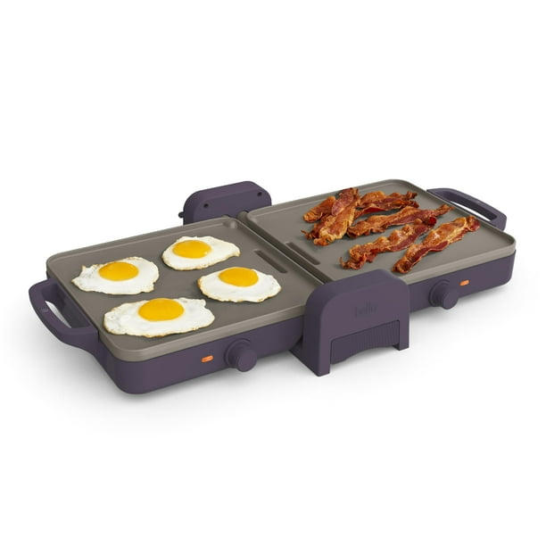Plancha BELLA Ceramic Fold-n-Store de doble temperatura, 10 x 20, 1500 W, color ciruela