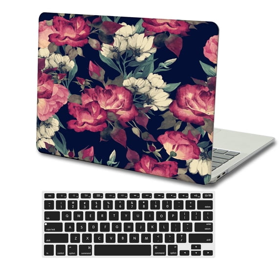 KSK KAISHEK Only for Old Version MacBook Air 13" Case 2017-2014/2013//2012/2011/2010 Release Model A1369 & A1466, Plastic Hard Shell Case + Black Keyboard Cover, Flowers 268_1