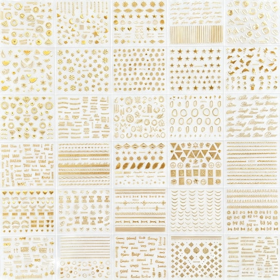 Gold Nail Art Stickers 30Pcs for Fall Christmas Nail Decorations