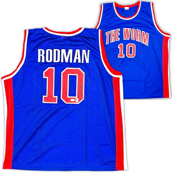 Detroit Pistons Dennis Rodman Autographed Blue Jersey JSA 215742