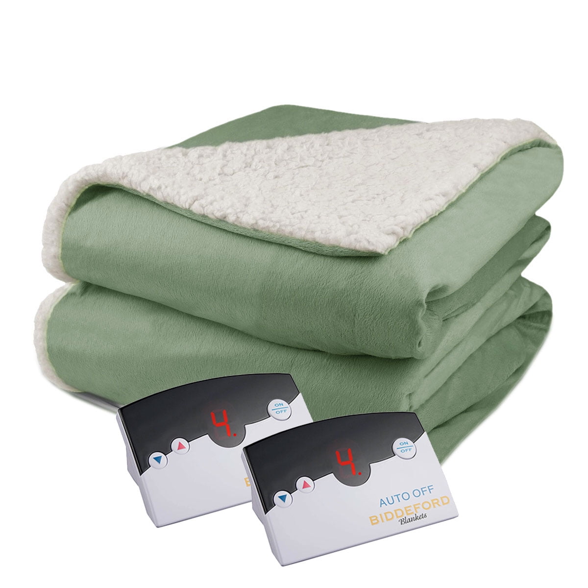 Biddeford Velour Sherpa Electric Heated Warming Blanket Queen Sage