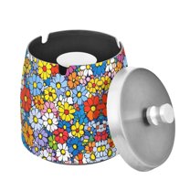 Yayeee Ashtray with Lid for Cigarette Smokeless Stainless Steel Home Ash Holder, Floral Fiesta
