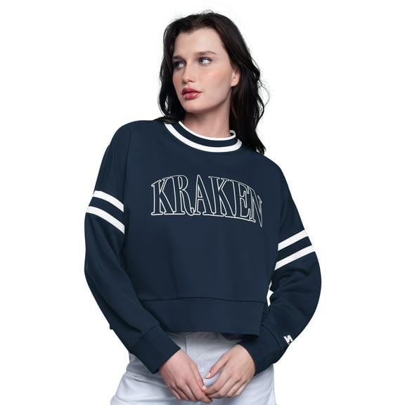 Women's-Starter Deep Sea Blue Seattle Kraken Power Play Cropped Pullover Sweatshirt
