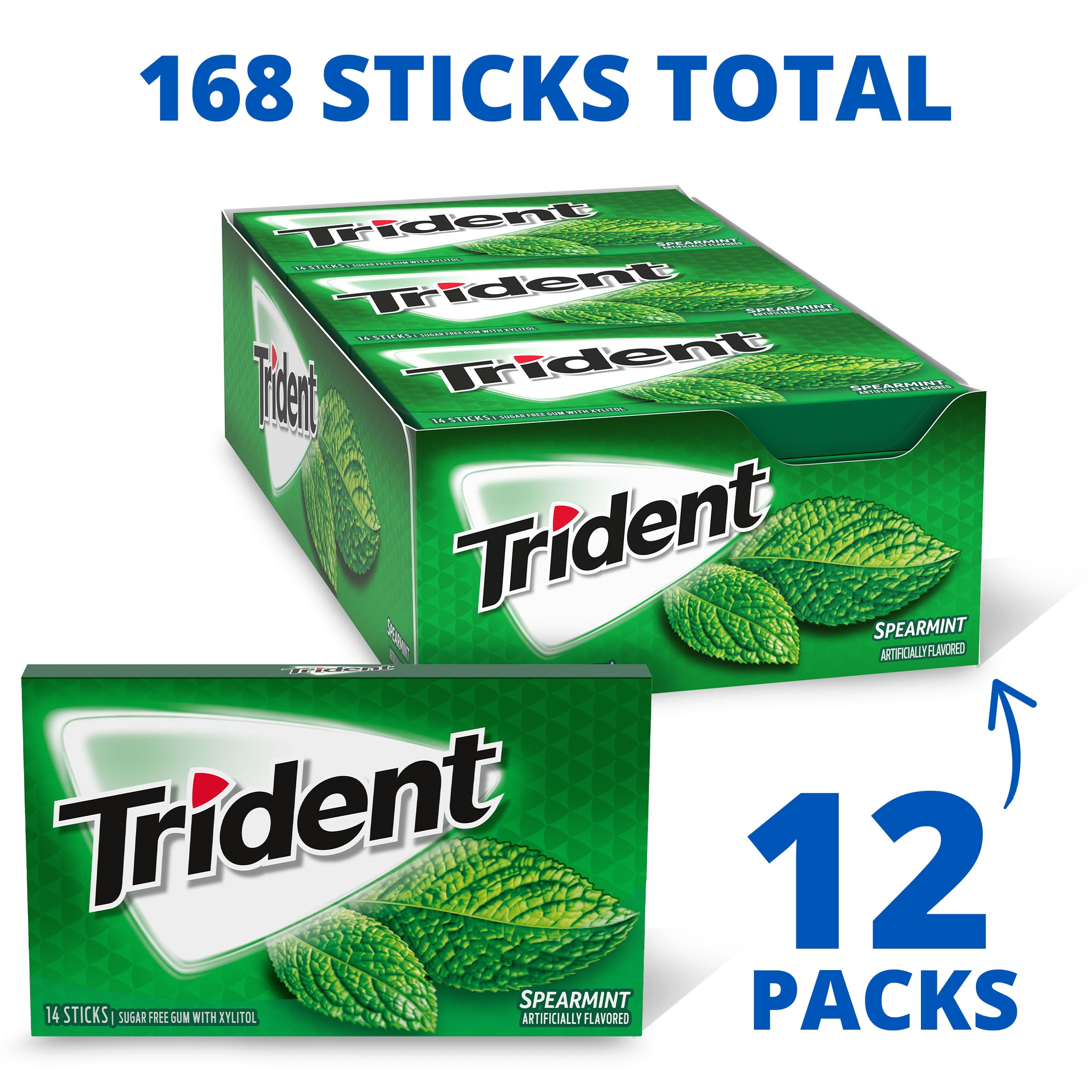 Trident Spearmint Sugar Free Gum 12 Packs Of 14 Pieces 168 Total Pieces Walmart Com