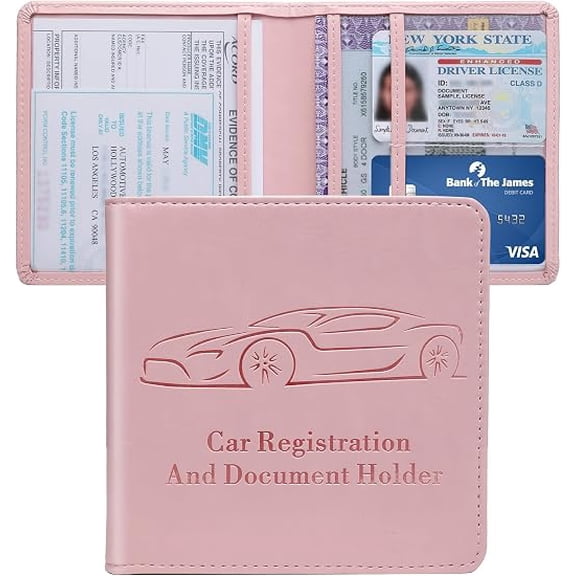 Car Registration and Insurance Card Holder Vehicle Glove Box Organizer with Magnetic Closure for Documents Cards License Storage Pink 1-Pack