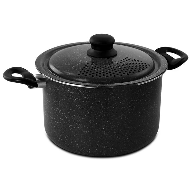 Gibson Granita 6 Qt Aluminum Pasta Pot with Strainer Lid in Black