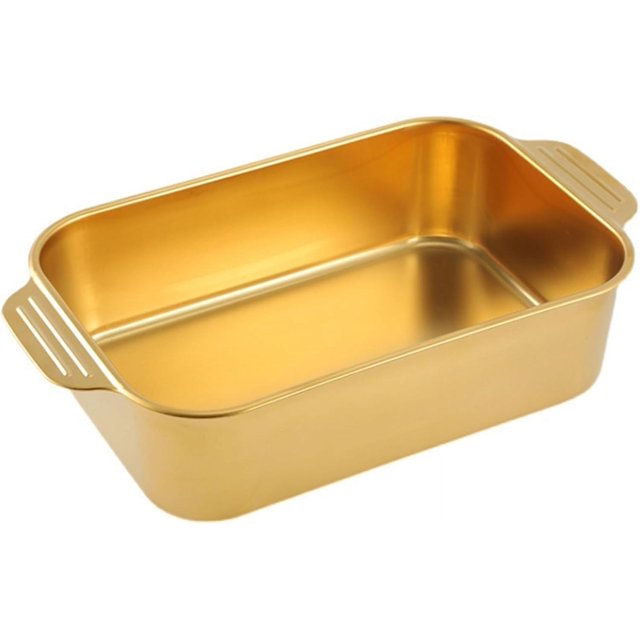 Plat Rectangulaire en Acier Inoxydable pour Rôtissoire Profonde 5 Tailles Grand Plat de Cuisson pour Poisson Plat de Service pour Four Grillade Dinde Casserole de Cuisson, Facile à Nettoyer et Lavable au Lave-Vaisselle (41cm, Or)