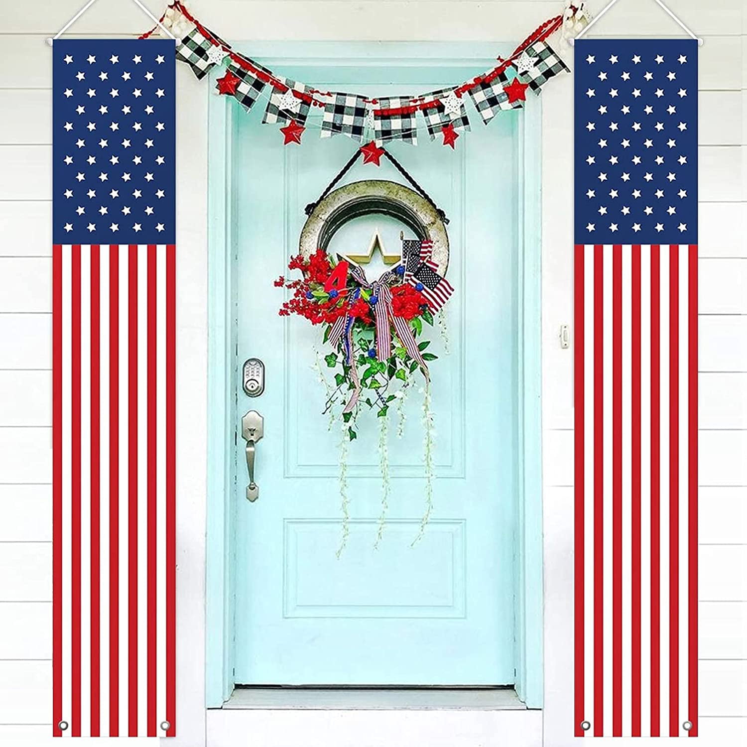 Summer Wooden Door Hanger Spring Patriotic Flag Tag Personalized Red White Blue