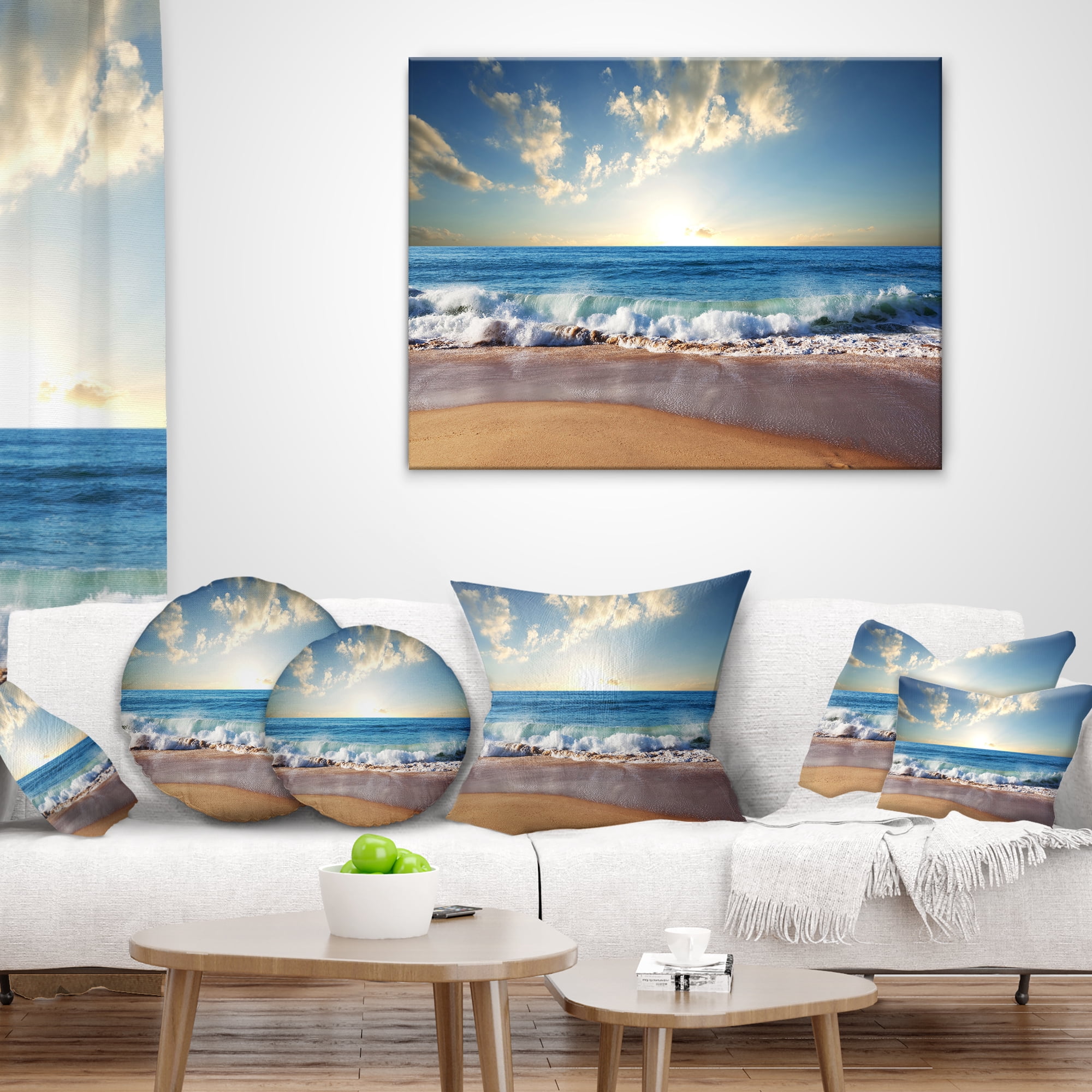 Designart Sea Sunset - Seascape Photography Throw Pillow - 12x20