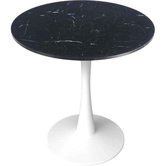 LeisureMod Bristol 31" Wide Round Dining Table Bivel Design MDF Wood Top and White Stainless Steel Pedestal Base Accent Table Mid-Century Café Table, Kitchen Dining Room Furniture (Black Marble)