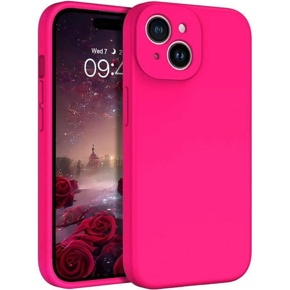 iPhone 15 Case, Phone Case for iPhone 15, Premium Soft Liquid Silicone Rubber Bumper Full Body Camera Protection Anti-Scratch Microfiber Lining Phone Case for iPhone 15 6.1"-Hot Pink