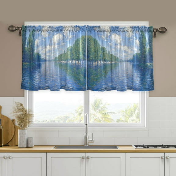Yayeee Kitchen Curtains Tier Set of 2 Light Filtering 57"x24" Over Sink Window Panels, Blue Sky and River