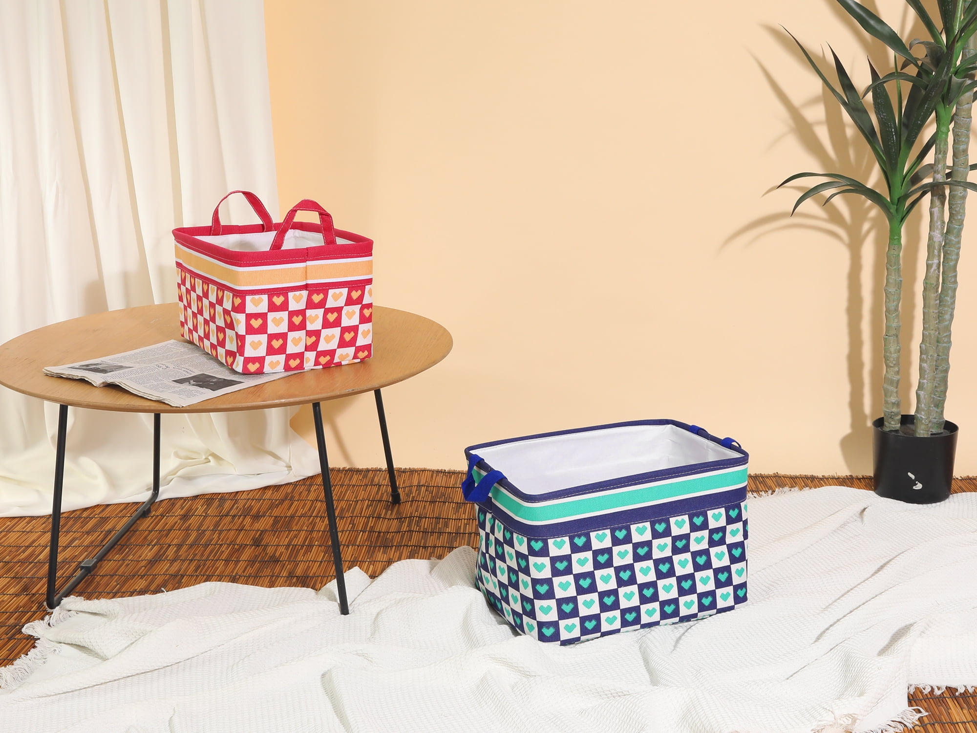 Unique Bargains Fabric Storage Bin with Handles Green 13.8*9.8*7.9in