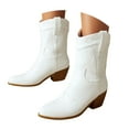 thumbnail image 5 of UngA Wide Calf Boots Women's Banana Knee High Boots Square Toe Block Heel Comfortable Low Heel Pull on Wide White,6, 5 of 7