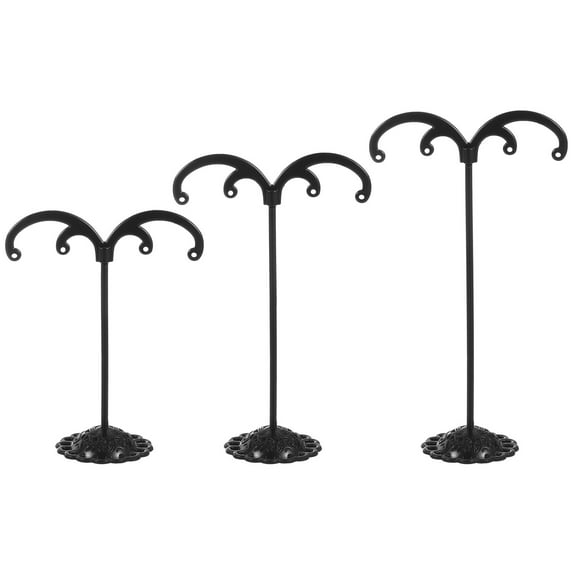 Earring Holder, 3pcs Earring Stand Earring Display Stands Storage Organizer Metal Rack M for Photography, Black