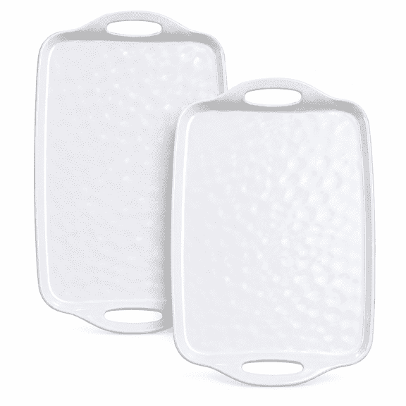 Large Serving Trays with Handles, 2 Pack 19×12 Inch Rectangular Melamine Platters for Turkey, Snacks Snack, Fruit, Dessert and Party Serving Trays (White)