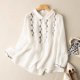 thumbnail image 4 of Cotton Linen Shirt for Women Summer 2023 New In Embroidery Vintage Blouses Loose Long Sleeve Top Turn-down Collar, 4 of 5