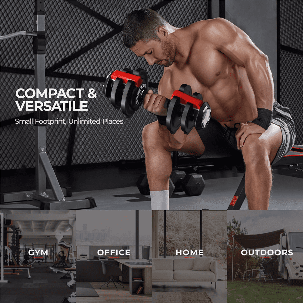 Renwick 11-in-1 Adjustable Dumbbell Weight For Home Gym, Black & Red