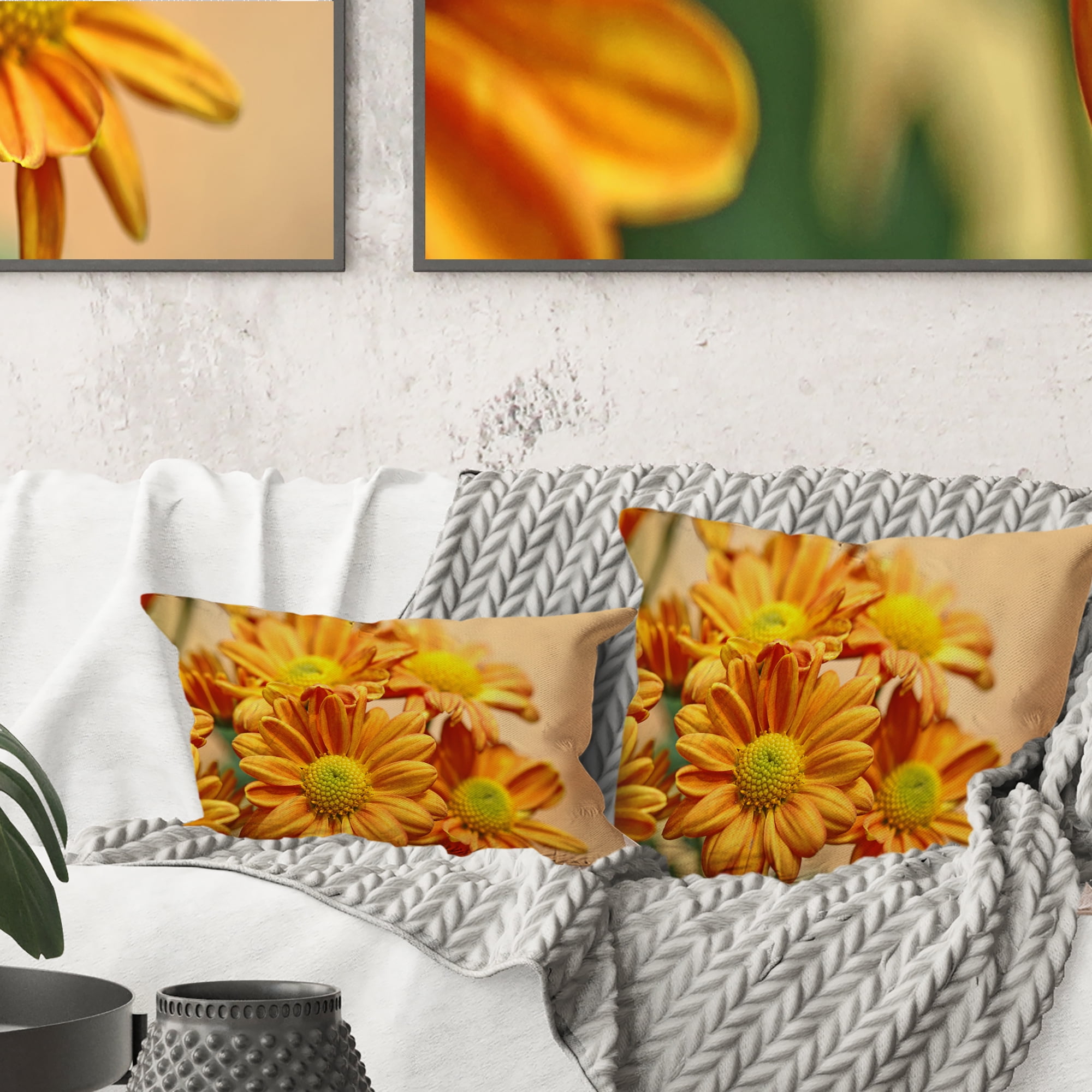 Designart Yellow Flowers in the Garden - Floral Throw Pillow - 12x20